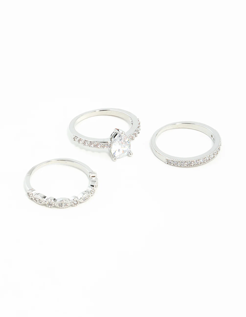 Silver Teardrop Cubic Zirconia Ring Stack