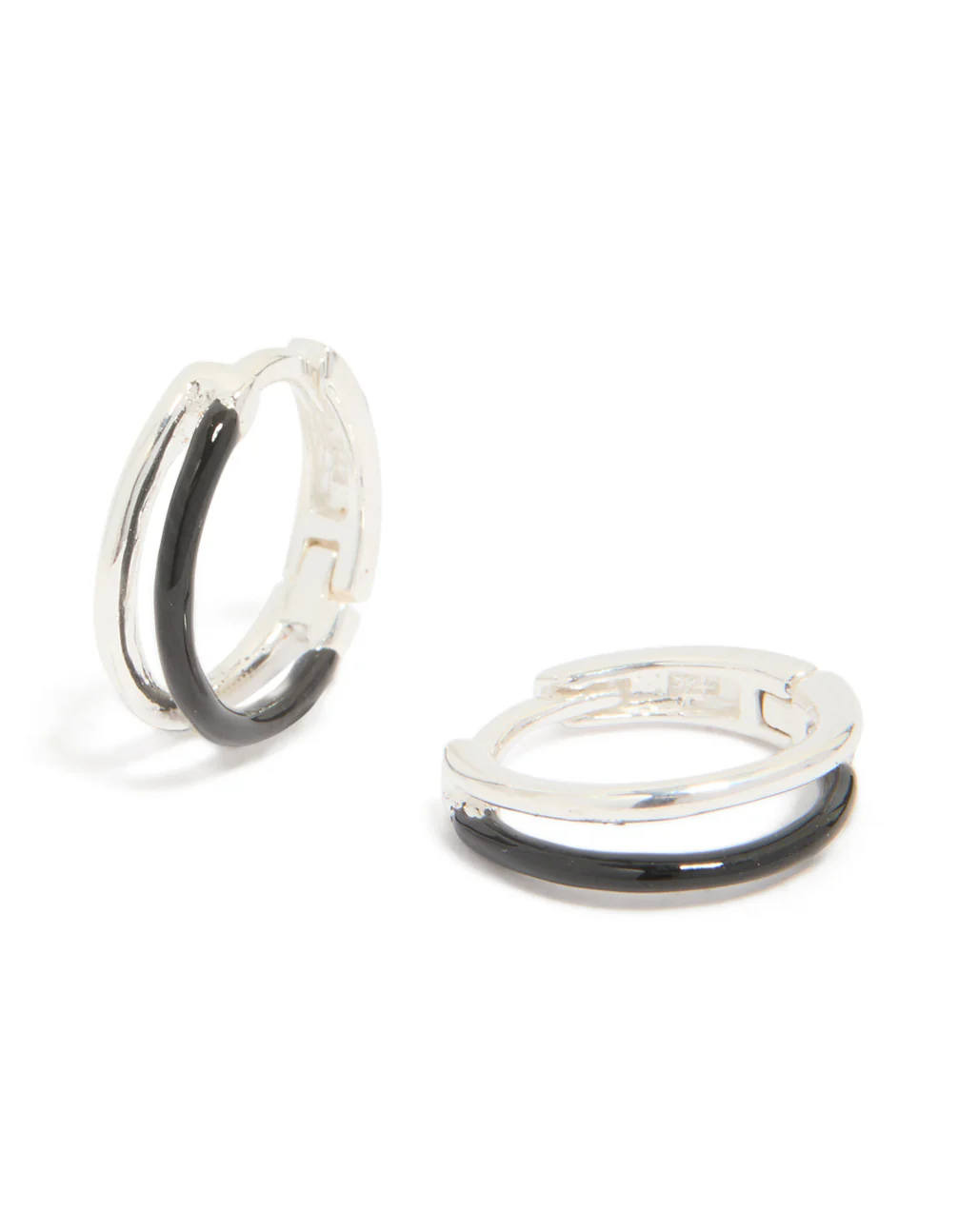 681-sterling-silver-black-enamel-double-hoop-earrings-2.webp Sterling Silver Black Enamel Double Hoop Earrings
