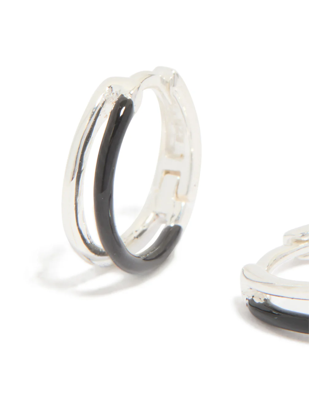 681-sterling-silver-black-enamel-double-hoop-earrings-4.webp Sterling Silver Black Enamel Double Hoop Earrings
