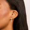 Sterling Silver Pearl & Black Stone Drop Huggie Earrings