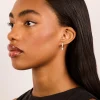 Sterling Silver Pearl & Black Stone Drop Huggie Earrings