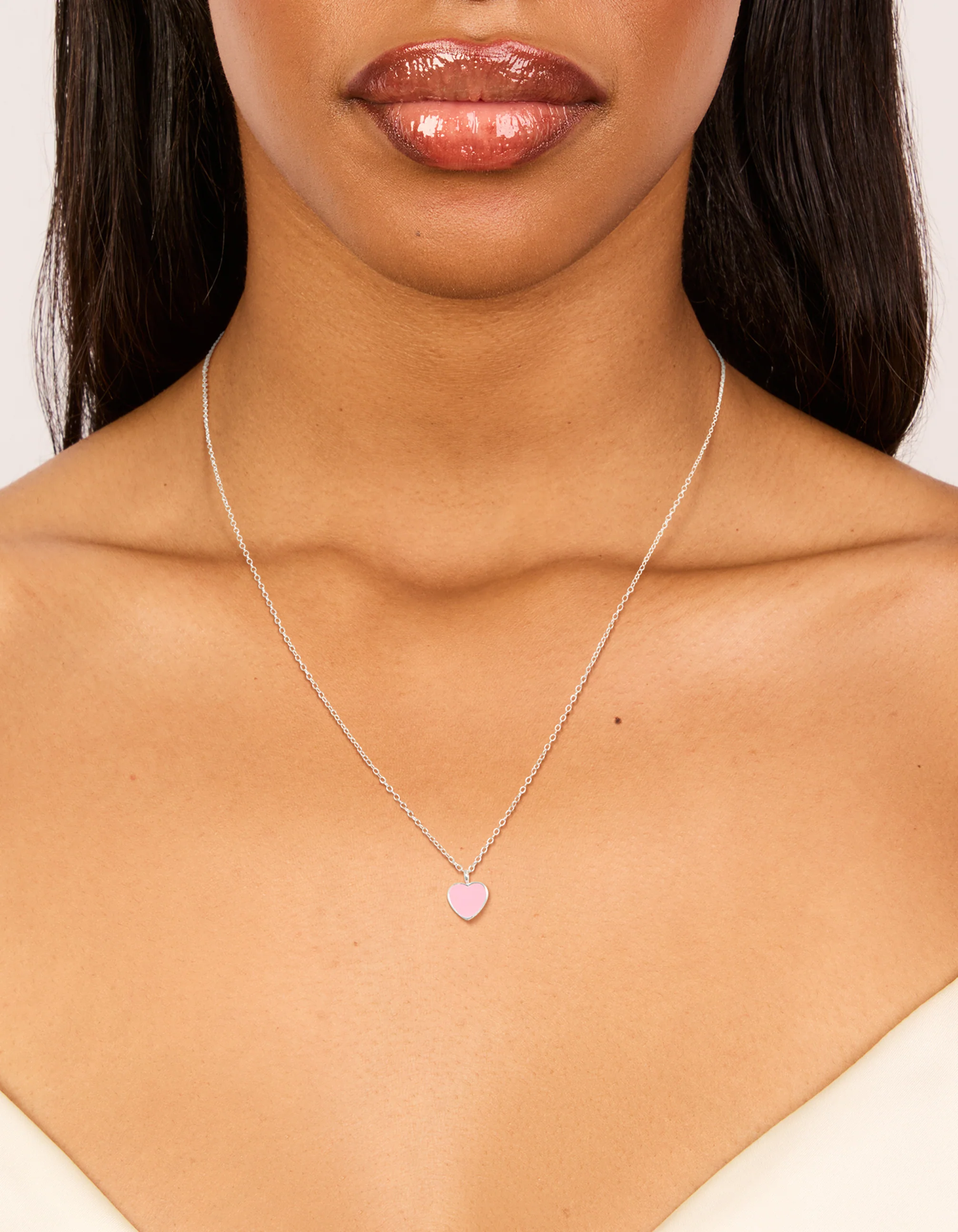 689-sterling-silver-pink-enamel-heart-pendant-necklace-1.webp Sterling Silver Pink Enamel Heart Pendant Necklace