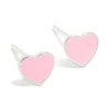 Sterling Silver Pink Enamel Heart Stud Earrings