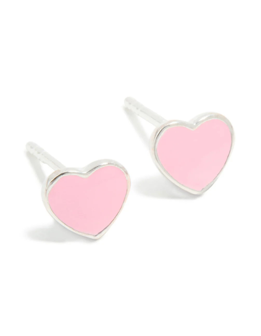 Sterling Silver Pink Enamel Heart Stud Earrings
