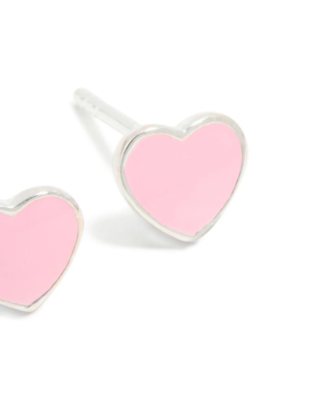 Sterling Silver Pink Enamel Heart Stud Earrings