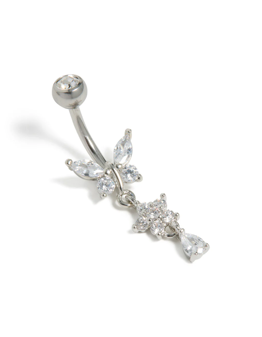 695-surgical-steel-cubic-zirconia-butterfly-flower-belly-bar-1.webp Surgical Steel Cubic Zirconia Butterfly & Flower Belly Bar