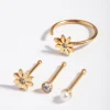 Surgical Steel Gold Flower Pearl Nose Stud 4-Pack