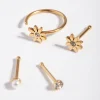 Surgical Steel Gold Flower Pearl Nose Stud 4-Pack