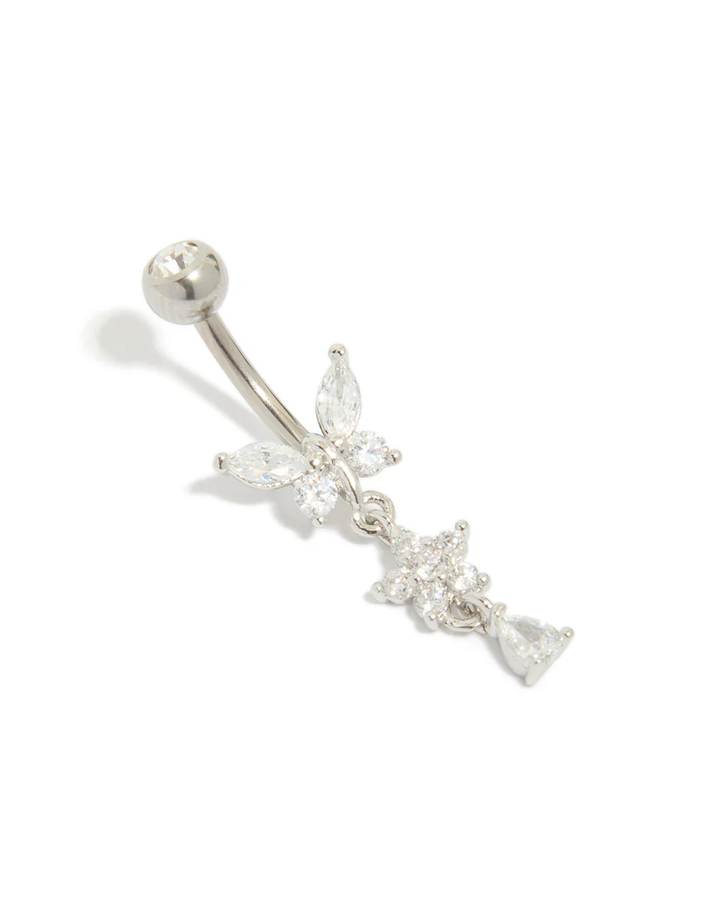 708-titanium-cubic-zirconia-butterfly-flower-belly-bar-1.webp Titanium Cubic Zirconia Butterfly & Flower Belly Bar