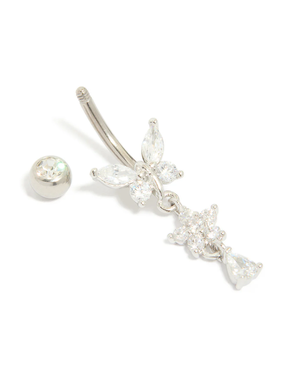 Titanium Cubic Zirconia  Butterfly & Flower Belly Bar
