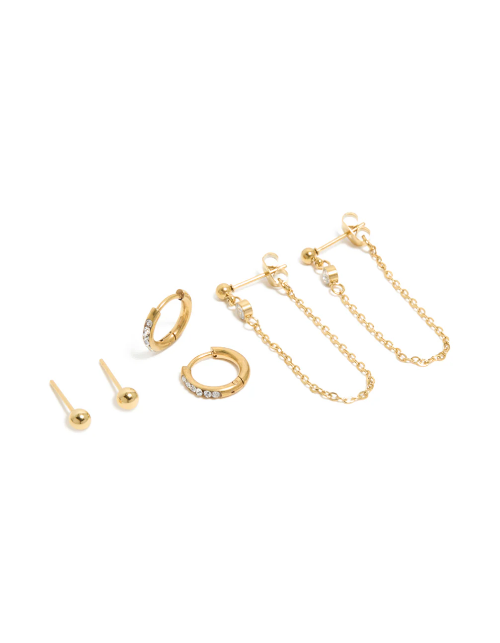 715-waterproof-gold-plated-stainless-steel-bezel-stud-chain-earrings-3-pack-2.webp Waterproof Gold Plated Stainless Steel Bezel Stud & Chain Earrings 3-Pack