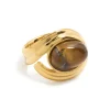 Waterproof Gold Plated Stainless Steel Brown Marble  Oval Ring