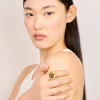 Waterproof Gold Plated Stainless Steel Brown Marble  Oval Ring