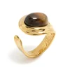 Waterproof Gold Plated Stainless Steel Brown Marble  Oval Ring