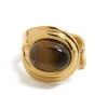 Waterproof Gold Plated Stainless Steel Brown Marble  Oval Ring