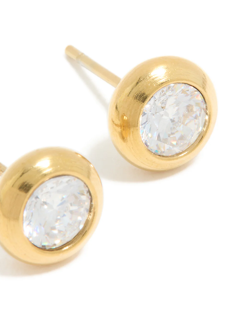 Waterproof Gold Plated Stainless Steel Cubic Zirconia Bezel Stud Earrings