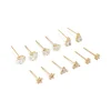 Waterproof Gold Plated Stainless Steel Cubic Zirconia Stud Earrings 6-Pack