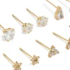 Waterproof Gold Plated Stainless Steel Cubic Zirconia Stud Earrings 6-Pack