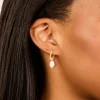 Waterproof Gold Plated Stainless Steel Mini Pearl Drop Huggie Earrings