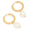 Waterproof Gold Plated Stainless Steel Mini Pearl Drop Huggie Earrings