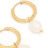 Waterproof Gold Plated Stainless Steel Mini Pearl Drop Huggie Earrings