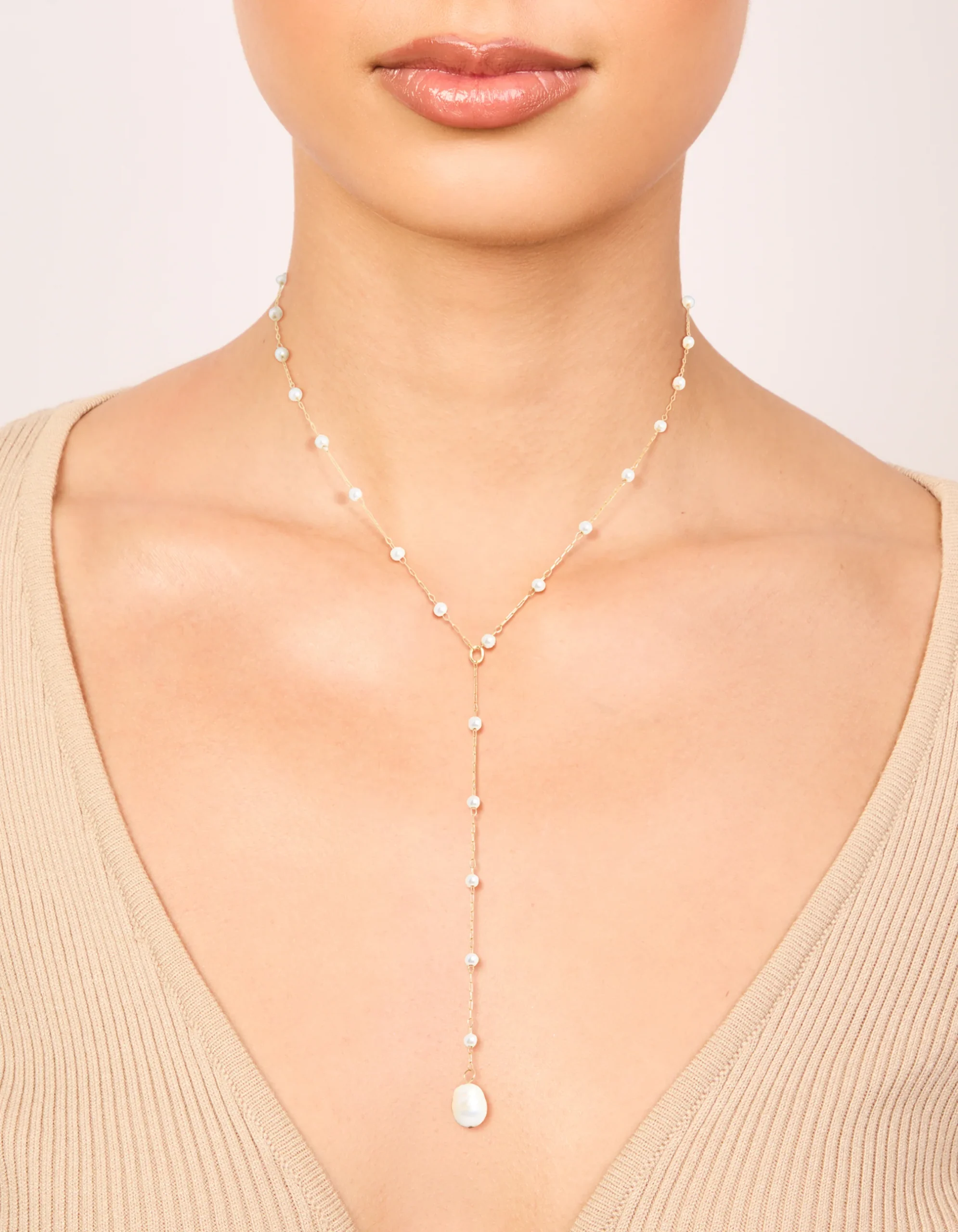 Waterproof Gold Plated Stainless Steel Pearl Y-Necklace