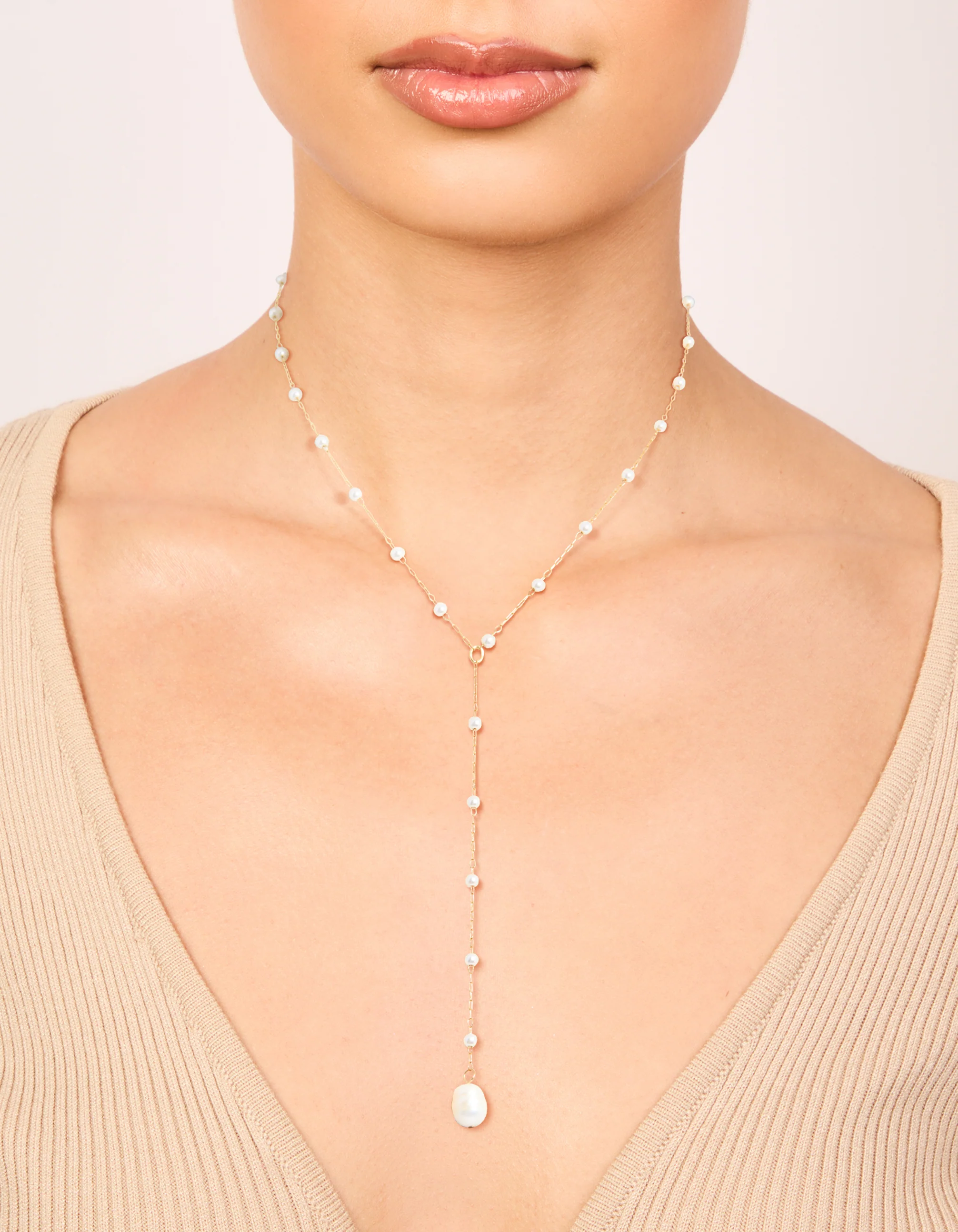 Waterproof Gold Plated Stainless Steel Pearl Y-Necklace