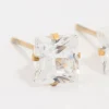 Waterproof Gold Plated Stainless Steel Princess Cut Cubic Zirconia Stud Earrings