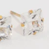 Waterproof Gold Plated Stainless Steel Princess Cut Cubic Zirconia Stud Earrings
