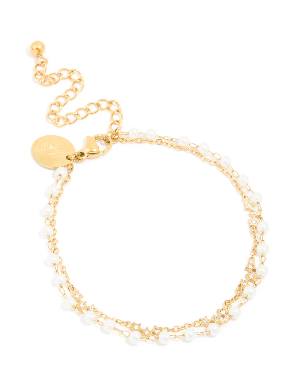 Waterproof Gold Plated Stainless Steel Pearl & Cubic Zirconia Bracelet