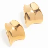 Waterproof Gold Plated Stainless Steel Rounded Hoop Stud Earrings