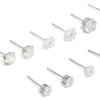 Waterproof Stainless Steel Cubic Zirconia Essential Stud Earrings 6-Pack