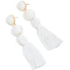 White Fabric Tassel Drop Earrings