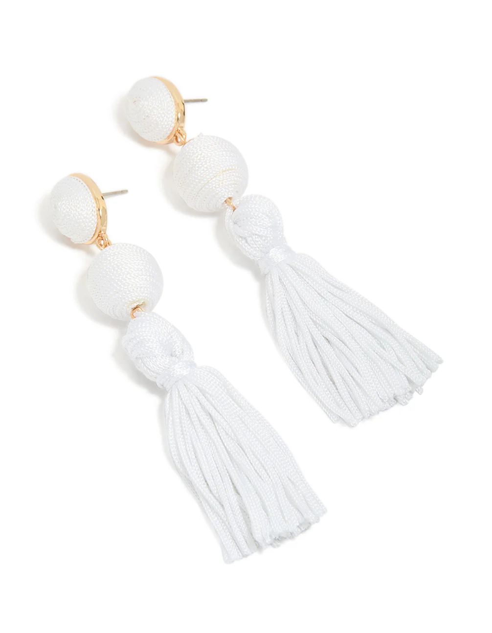White Fabric Tassel Drop Earrings