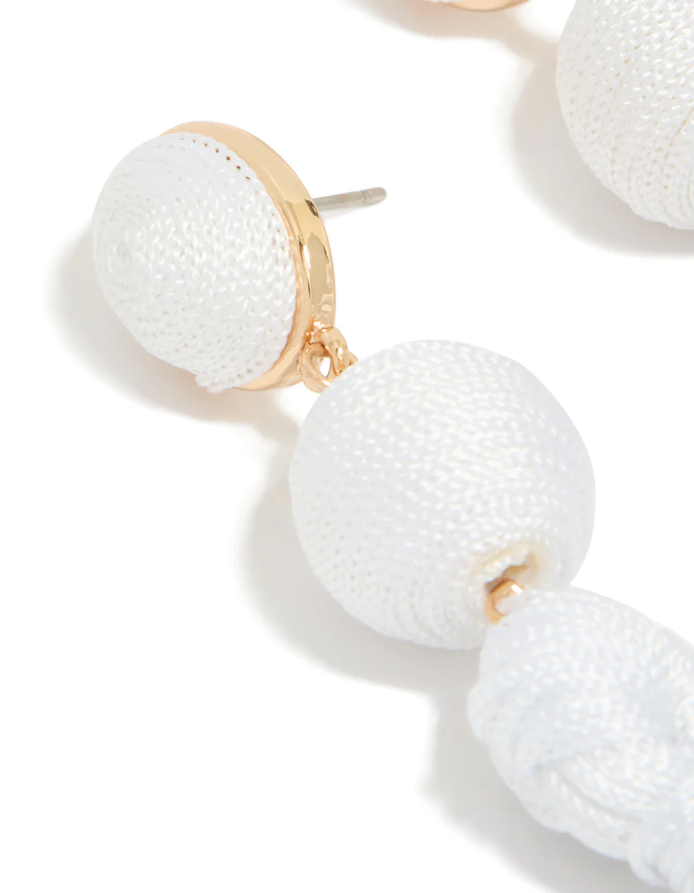 White Fabric Tassel Drop Earrings