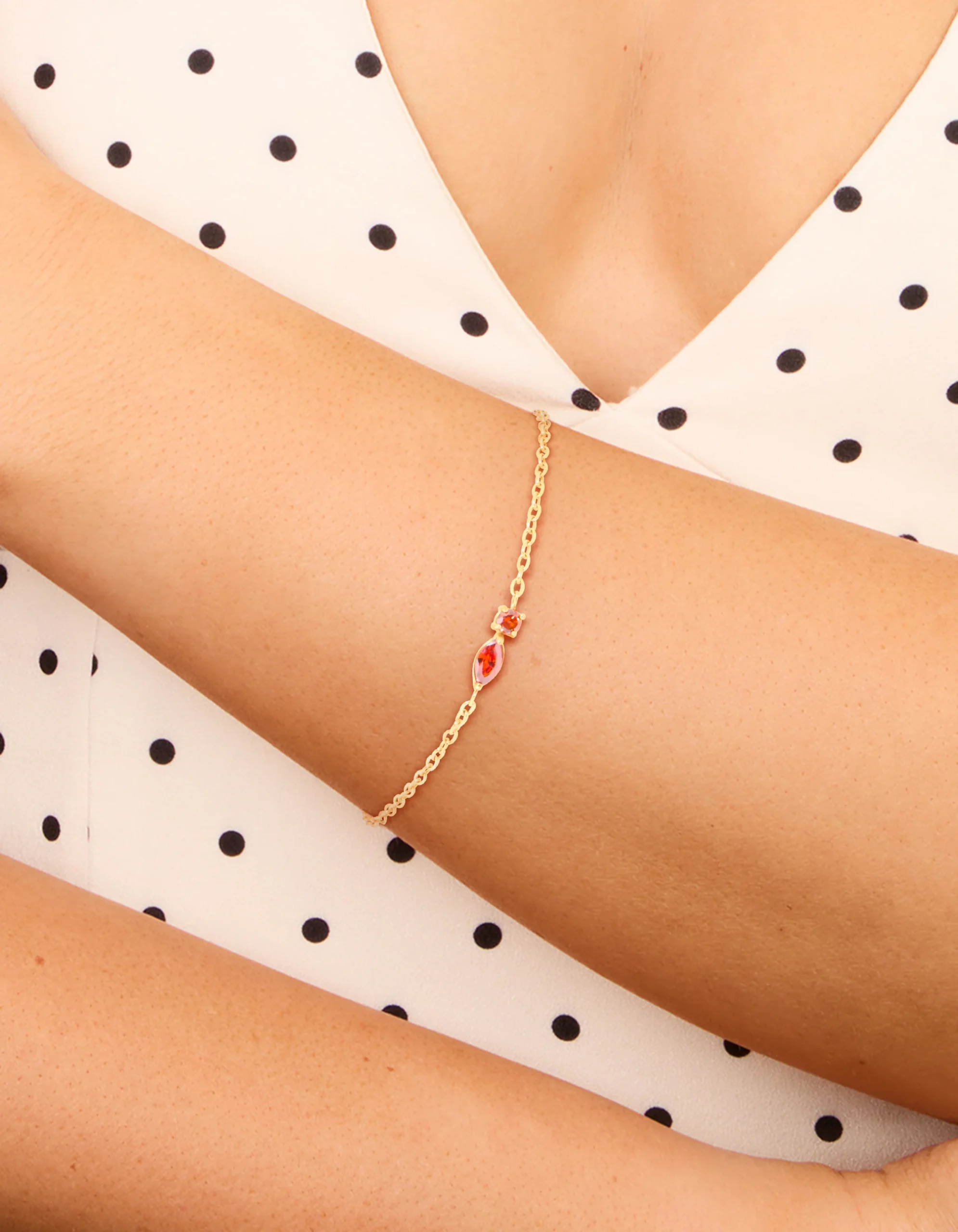 767-waterproof-gold-plated-stainless-steel-january-red-cubic-zirconia-birthstone-bracelet-1.webp Waterproof Gold Plated Stainless Steel January Red Cubic Zirconia Birthstone Bracelet