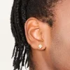 Mens Waterproof Gold Plated Stainless Steel Small Square Cubic Zirconia Stud Earrings
