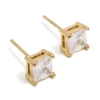 Mens Waterproof Gold Plated Stainless Steel Small Square Cubic Zirconia Stud Earrings