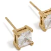 Mens Waterproof Gold Plated Stainless Steel Small Square Cubic Zirconia Stud Earrings