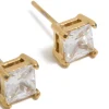 Mens Waterproof Gold Plated Stainless Steel Small Square Cubic Zirconia Stud Earrings