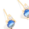 Waterproof Gold Plated Stainless Steel Cubic Zirconia Duo September Birthstone Stud Earrings