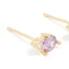 Waterproof Gold Plated Stainless Steel Cubic Zirconia Duo February Birthstone Stud Earrings