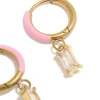 Waterproof Gold Plated Stainless Steel Pink Enamel Cubic Zirconia Charm Huggie Earrings
