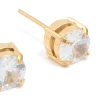 Mens Waterproof Gold Plated Stainless Steel Small Round Cubic Zirconia Stud Earrings