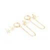 Waterproof Gold Plated Stainless Steel Cubic Zirconia Flower Hoop Chain & Flower Ear Stackers 2-Pack