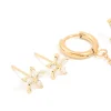 Waterproof Gold Plated Stainless Steel Cubic Zirconia Flower Hoop Chain & Flower Ear Stackers 2-Pack