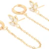Waterproof Gold Plated Stainless Steel Cubic Zirconia Flower Hoop Chain & Flower Ear Stackers 2-Pack