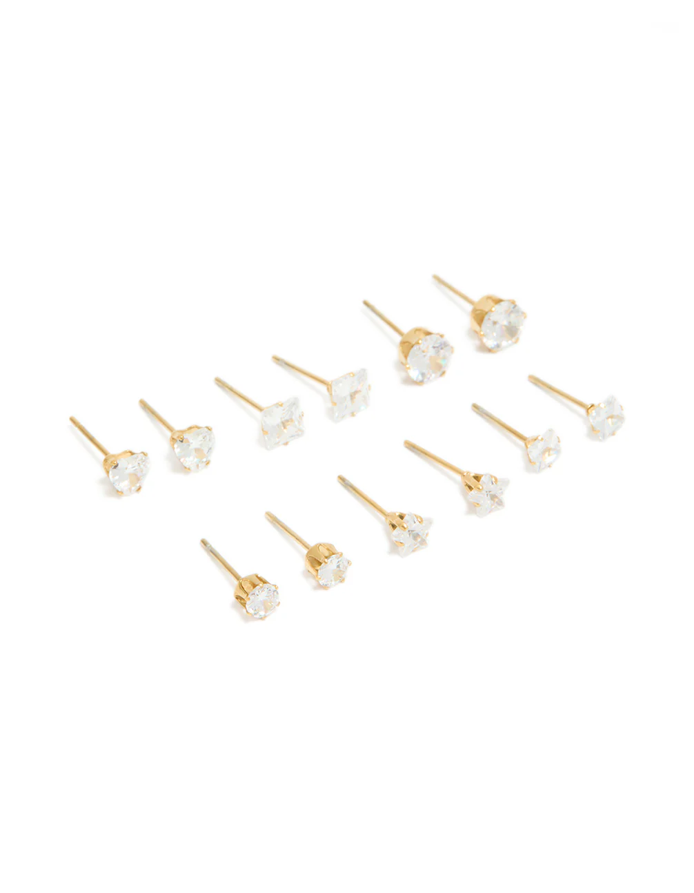 Waterproof Gold Plated Stainless Steel Cubic Zirconia Essential Stud Earrings 6-Pack