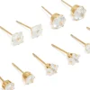 Waterproof Gold Plated Stainless Steel Cubic Zirconia Essential Stud Earrings 6-Pack