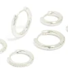 Waterproof Stainless Steel Cubic Zirconia Essential Stacking Huggie Earrings 3-Pack